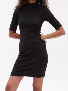 GAP Classic Black Mock Neck Short Sleeve Dress LARGE TALL